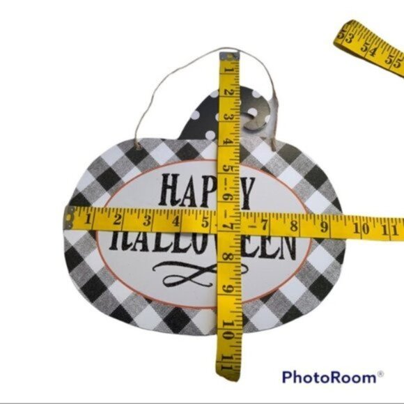 Halloween Wall Hanging Halloween Buffalo Check Polka Dot Black White Glitter - Picture 3 of 4